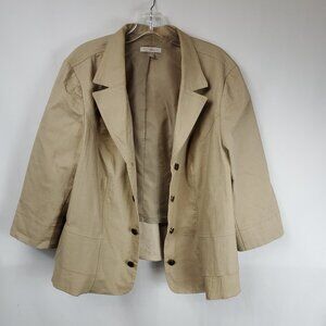 Roz & Ali 3/4 Slv Beige Womens Sz 2X Button Front Open Blazer